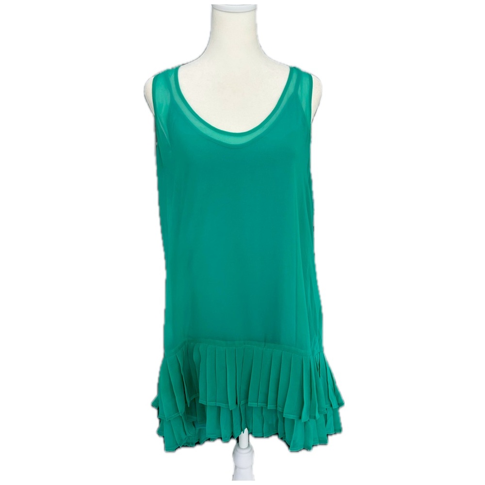 Saks Sheer Green Pleated Racerback Dress